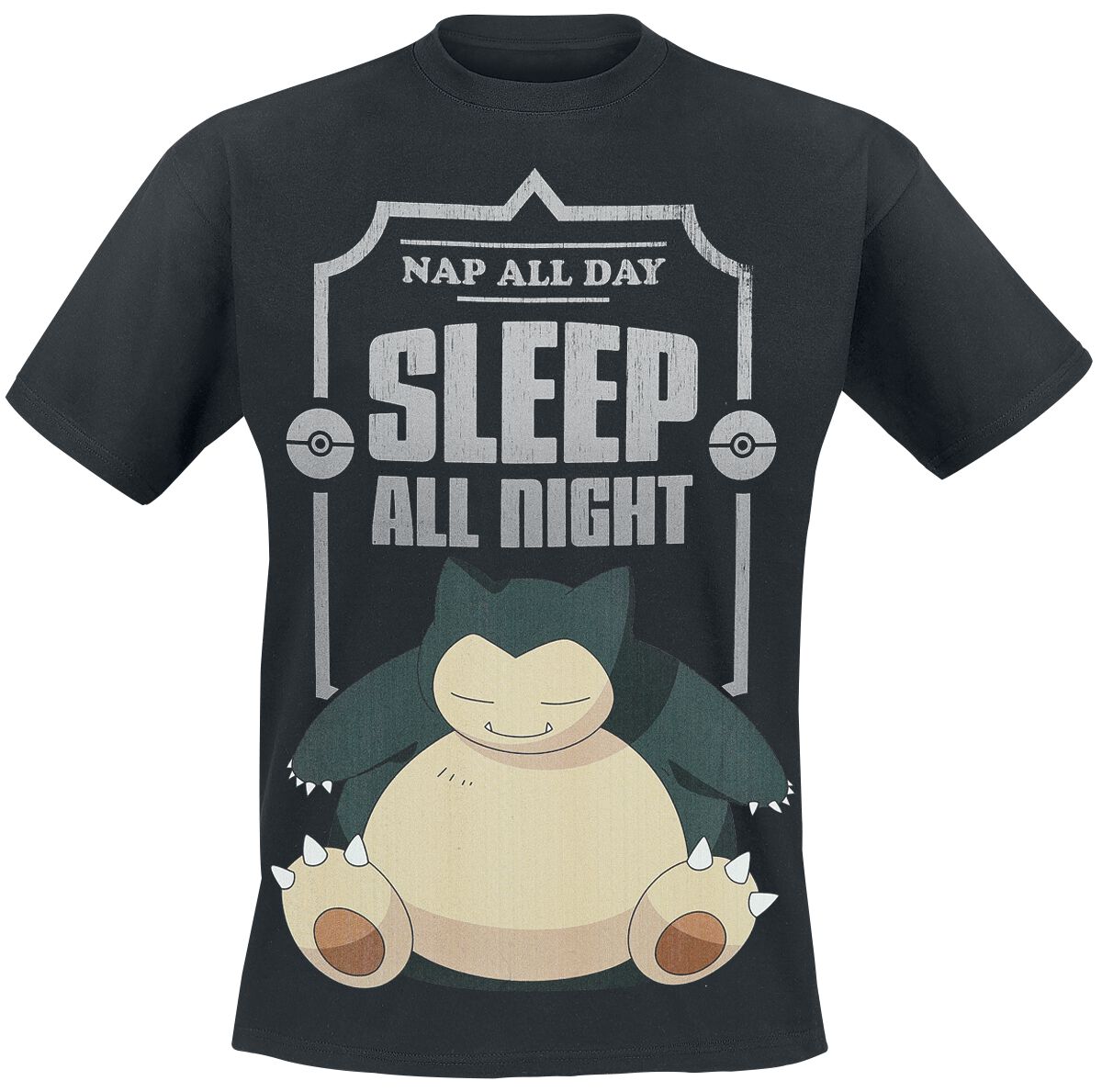 T-Shirt Manches courtes Gaming de Pokémon - Ronflex - Sleep All Night - S à XXL - pour Homme - noir - Pokémon
