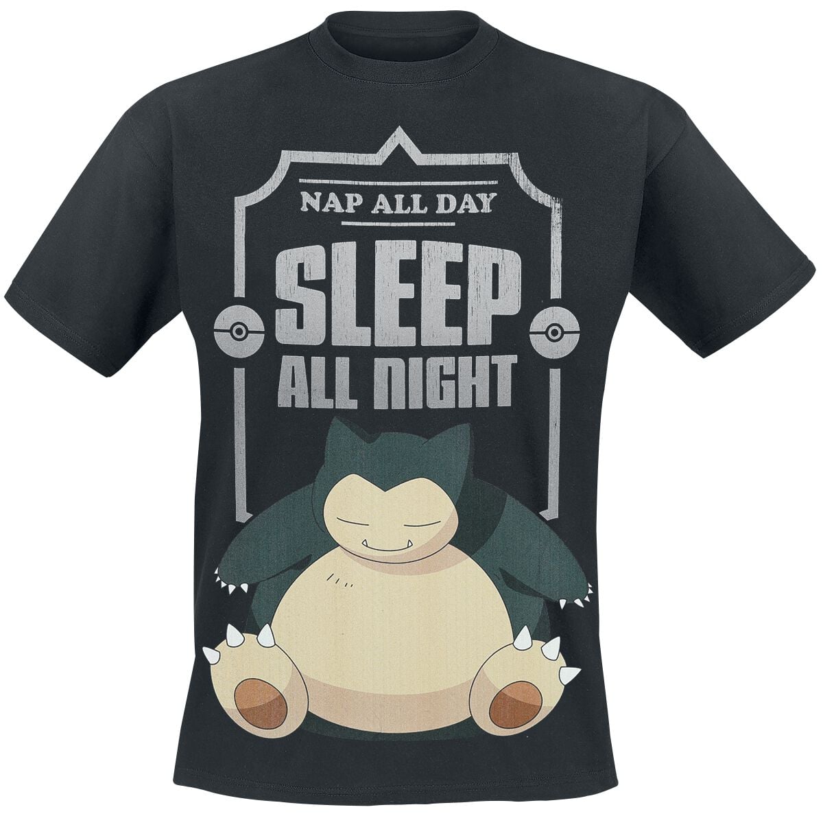 T-Shirt Manches courtes Gaming de Pokémon - Ronflex - Sleep All Night - S à XXL - pour Unisexe - noir - Pokémon