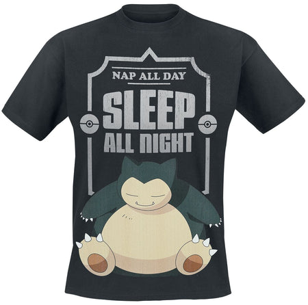 T-Shirt Manches courtes Gaming de Pokémon - Ronflex - Sleep All Night - S à XXL - pour Unisexe - noir - Pokémon