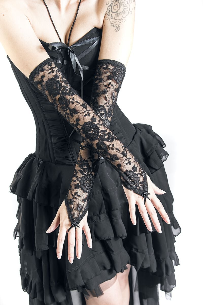 Mitaines montantes Gothic de Sinister Gothic - Manchons Gothic - pour Femme - noir - Sinister Gothic