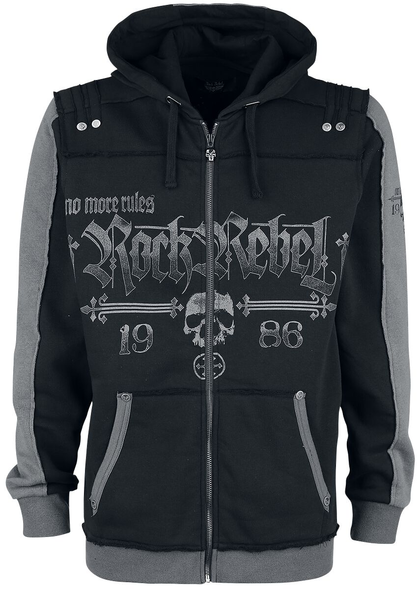 Sweat-shirt zippé à capuche  de Rock Rebel by EMP - Veste À Capuche Noire Imprimé Rock Rebel & Crânes - M à 5XL - pour Homme - noir - Rock Rebel by EMP