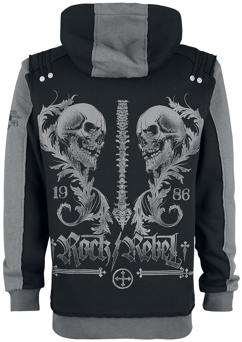 Sweat-shirt zippé à capuche  de Rock Rebel by EMP - Veste À Capuche Noire Imprimé Rock Rebel & Crânes - M à 5XL - pour Homme - noir - Rock Rebel by EMP - View 2