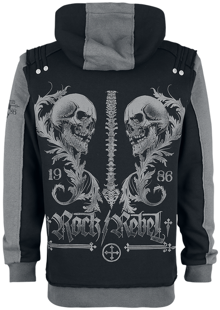 Sweat-shirt zippé à capuche  de Rock Rebel by EMP - Veste À Capuche Noire Imprimé Rock Rebel & Crânes - M à 5XL - pour Homme - noir - Rock Rebel by EMP - View 2