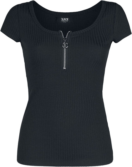 T-Shirt Manches courtes  de Black Premium by EMP - T-Shirt Noir Zippé Au Col - S à 5XL - pour Femme - noir - Black Premium by EMP