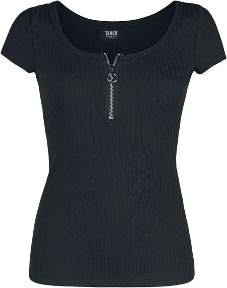 T-Shirt Manches courtes  de Black Premium by EMP - T-Shirt Noir Zippé Au Col - S à 5XL - pour Femme - noir - Black Premium by EMP