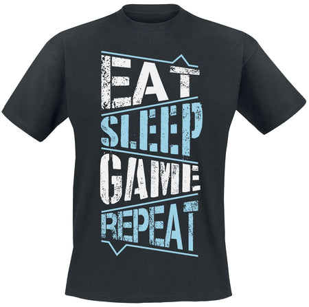 T-Shirt Manches courtes Fun de Slogans Gaming - Eat Sleep Game Repeat - S à 3XL - pour Homme - noir - Slogans Gaming