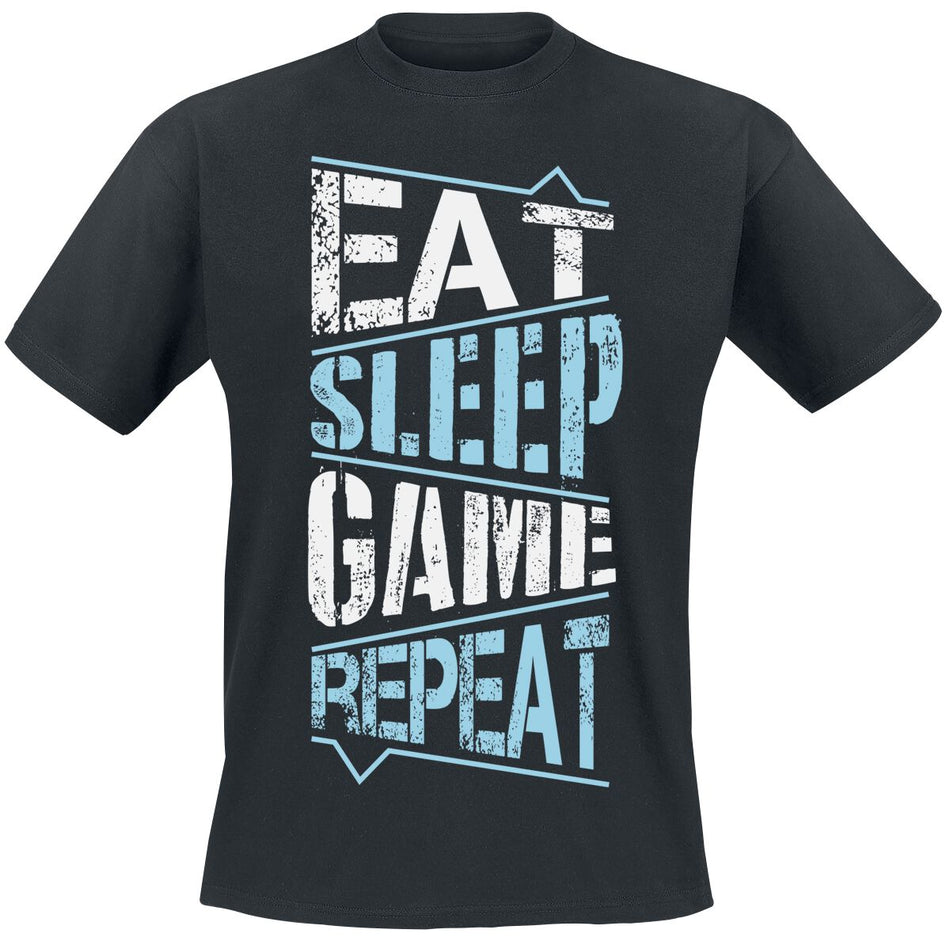 T-Shirt Manches courtes Fun de Slogans Gaming - Eat Sleep Game Repeat - S à 3XL - pour Homme - noir - Slogans Gaming