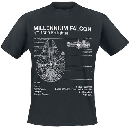 T-Shirt Manches courtes Disney de Star Wars - Millenium Falcon Sketch - S à 5XL - pour Homme - noir - Star Wars
