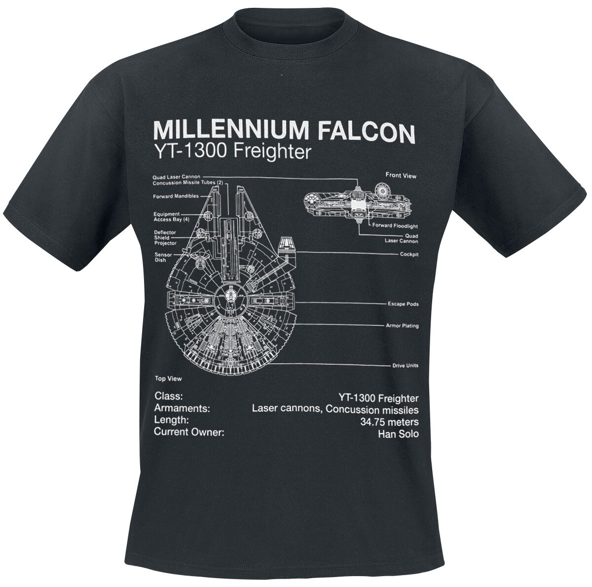 T-Shirt Manches courtes Disney de Star Wars - Millenium Falcon Sketch - S à 5XL - pour Homme - noir - Star Wars