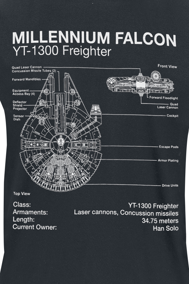 T-Shirt Manches courtes Disney de Star Wars - Millenium Falcon Sketch - S à 5XL - pour Homme - noir - Star Wars - View 2