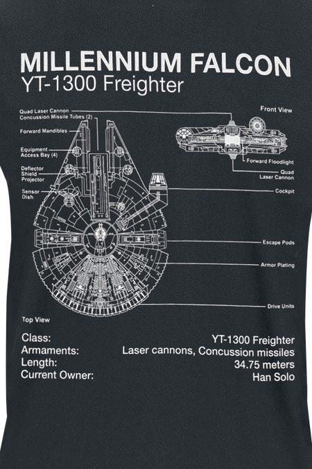 T-Shirt Manches courtes Disney de Star Wars - Millenium Falcon Sketch - S à 5XL - pour Homme - noir - Star Wars - View 2