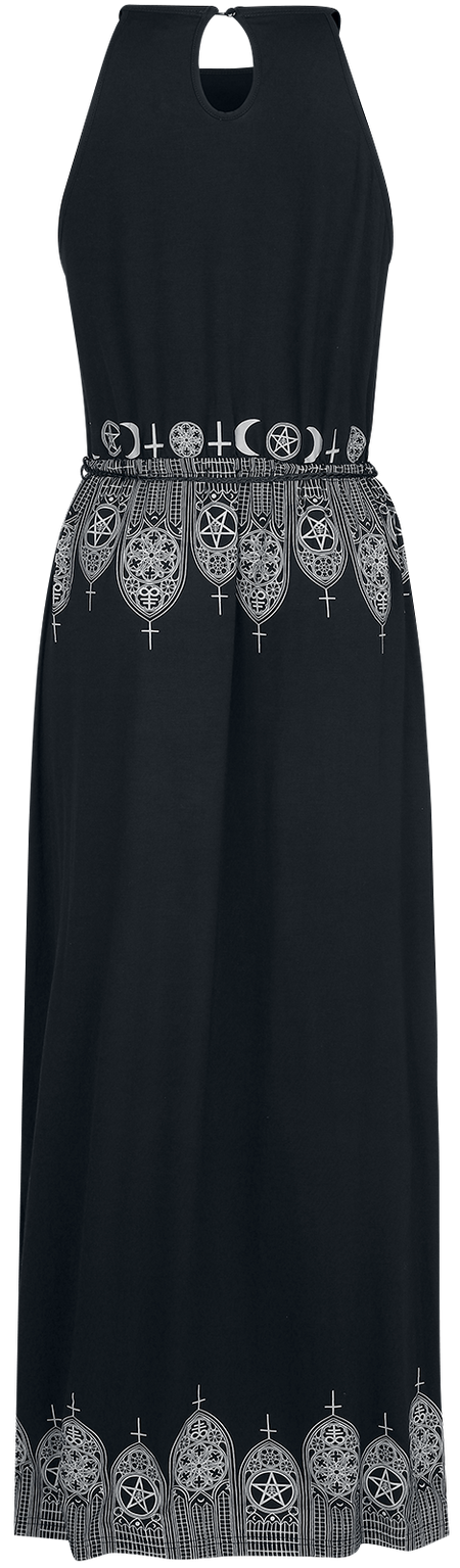 Robe longue Gothic de Gothicana by EMP - Robe Longue Noire Avec Imprimé & Ceinture Fine - S à 5XL - pour Femme - noir - Gothicana by EMP - View 2
