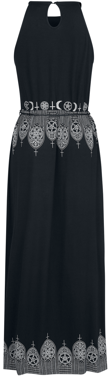 Robe longue Gothic de Gothicana by EMP - Robe Longue Noire Avec Imprimé & Ceinture Fine - S à 5XL - pour Femme - noir - Gothicana by EMP - View 2