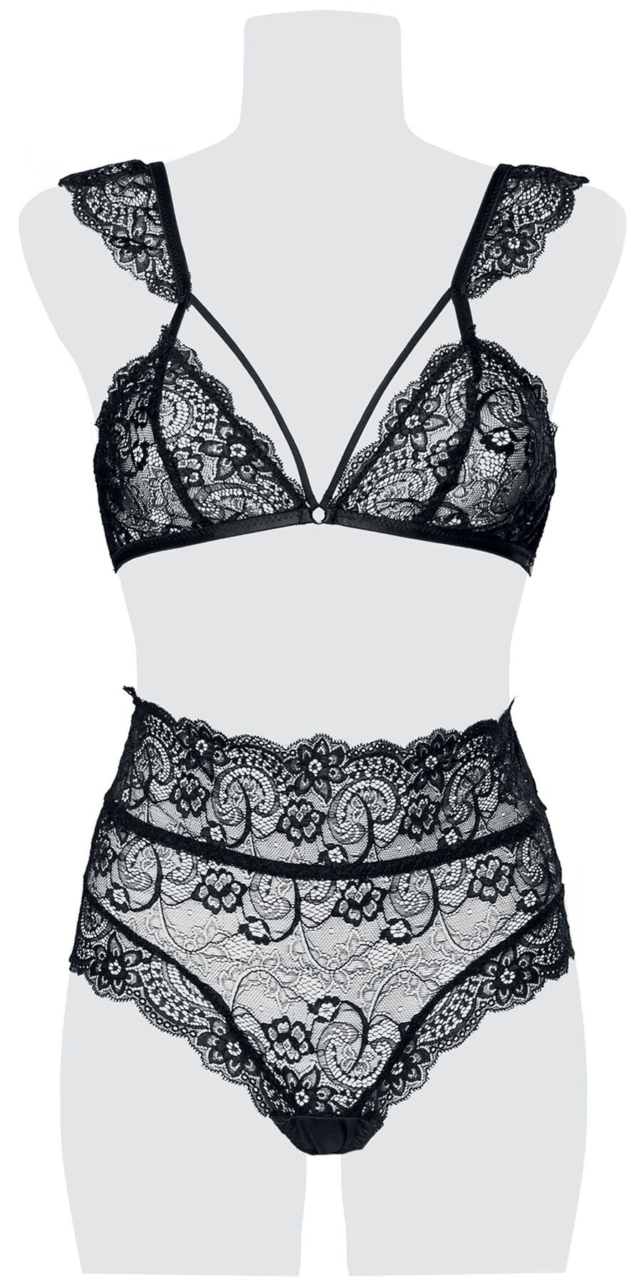 Sous-vêtement Gothic de Grey Velvet - Ensemble 2 Pièces Soutien Gorge en Dentelle - S à XL - pour Femme - noir - Grey Velvet
