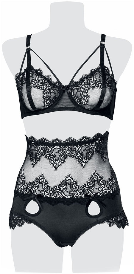 Sous-vêtement Gothic de Grey Velvet - Ensemble Soutien-Gorge Dentelle 2 Pièces - S à M - pour Femme - noir - Grey Velvet