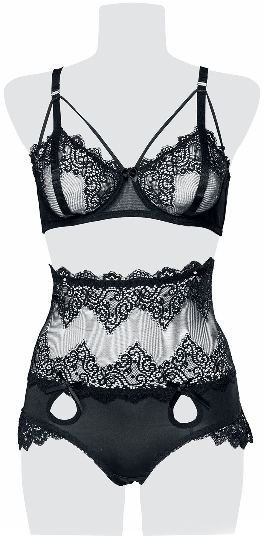 Sous-vêtement Gothic de Grey Velvet - Ensemble Soutien-Gorge Dentelle 2 Pièces - S à M - pour Femme - noir - Grey Velvet