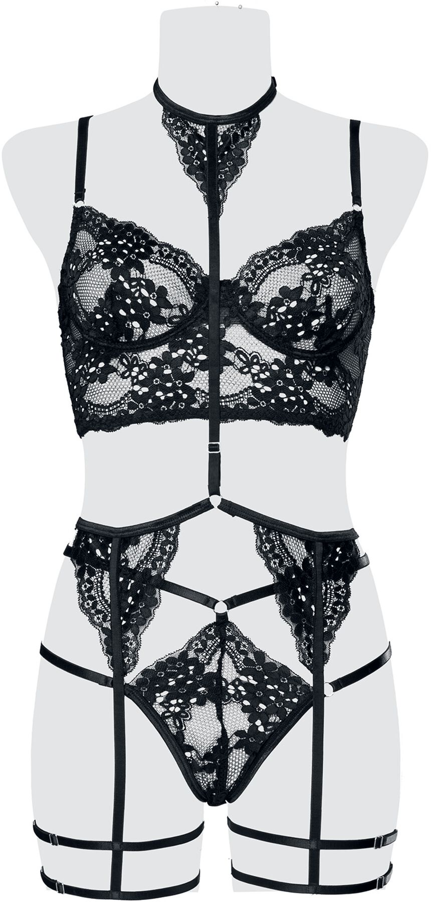 Sous-vêtement Gothic de Grey Velvet - Ensemble 3 Pièces Dentelle Cami - M à XL - pour Femme - noir - Grey Velvet