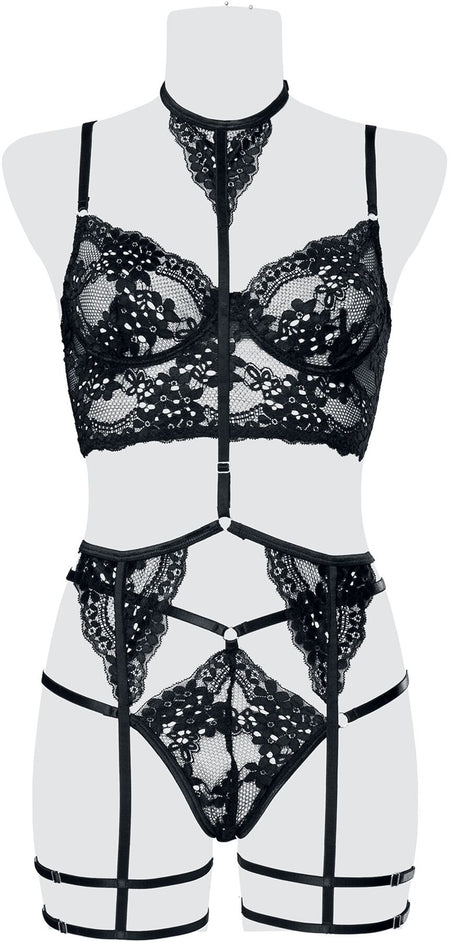 Sous-vêtement Gothic de Grey Velvet - Ensemble 3 Pièces Dentelle Cami - M à XL - pour Femme - noir - Grey Velvet
