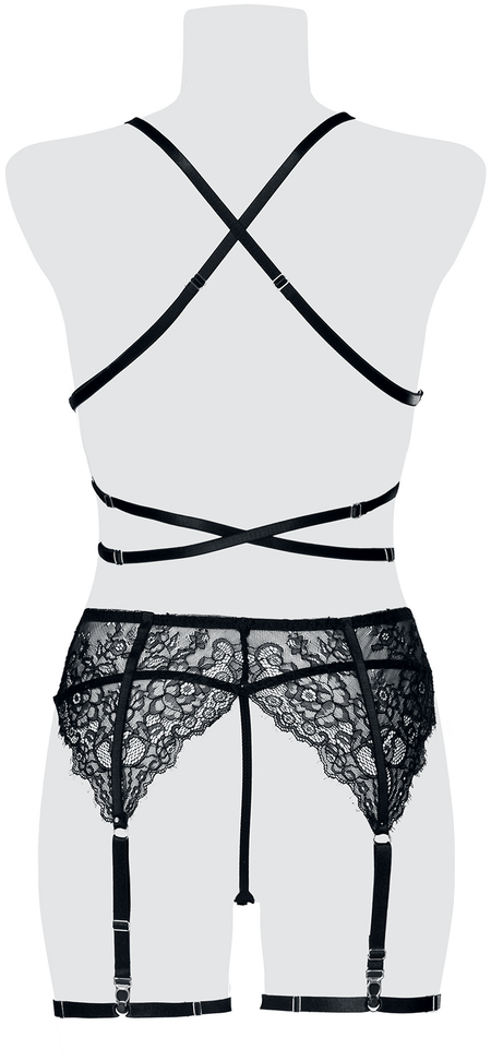 Sous-vêtement Gothic de Grey Velvet - Ensemble 3 Pièces Dentelle Soutien-Gorge Harnais - S à XL - pour Femme - noir - Grey Velvet - View 2