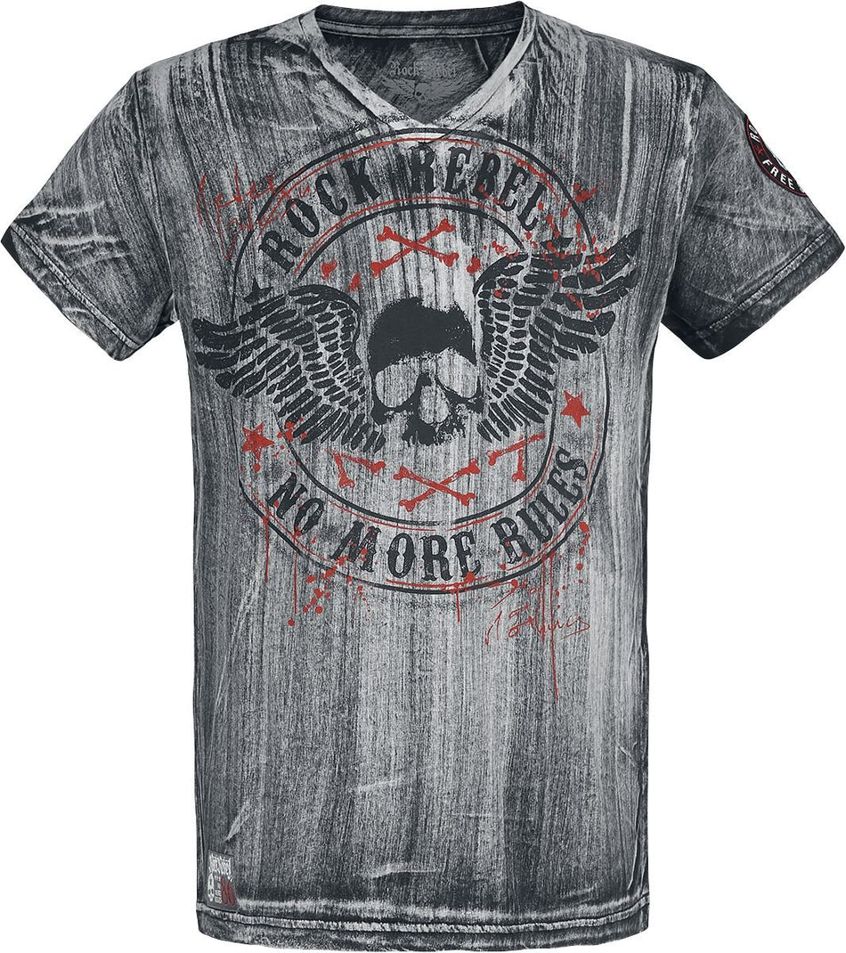 T-Shirt Manches courtes  de Rock Rebel by EMP - T-Shirt Gris Col En V & Imprimé - M à 4XL - pour Homme - gris - Rock Rebel by EMP