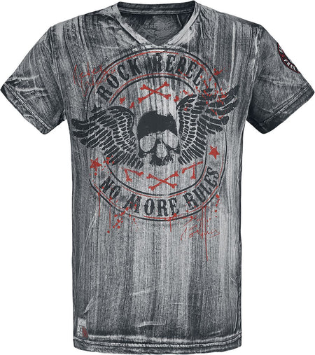 T-Shirt Manches courtes  de Rock Rebel by EMP - T-Shirt Gris Col En V & Imprimé - S à 5XL - pour Homme - gris - Rock Rebel by EMP