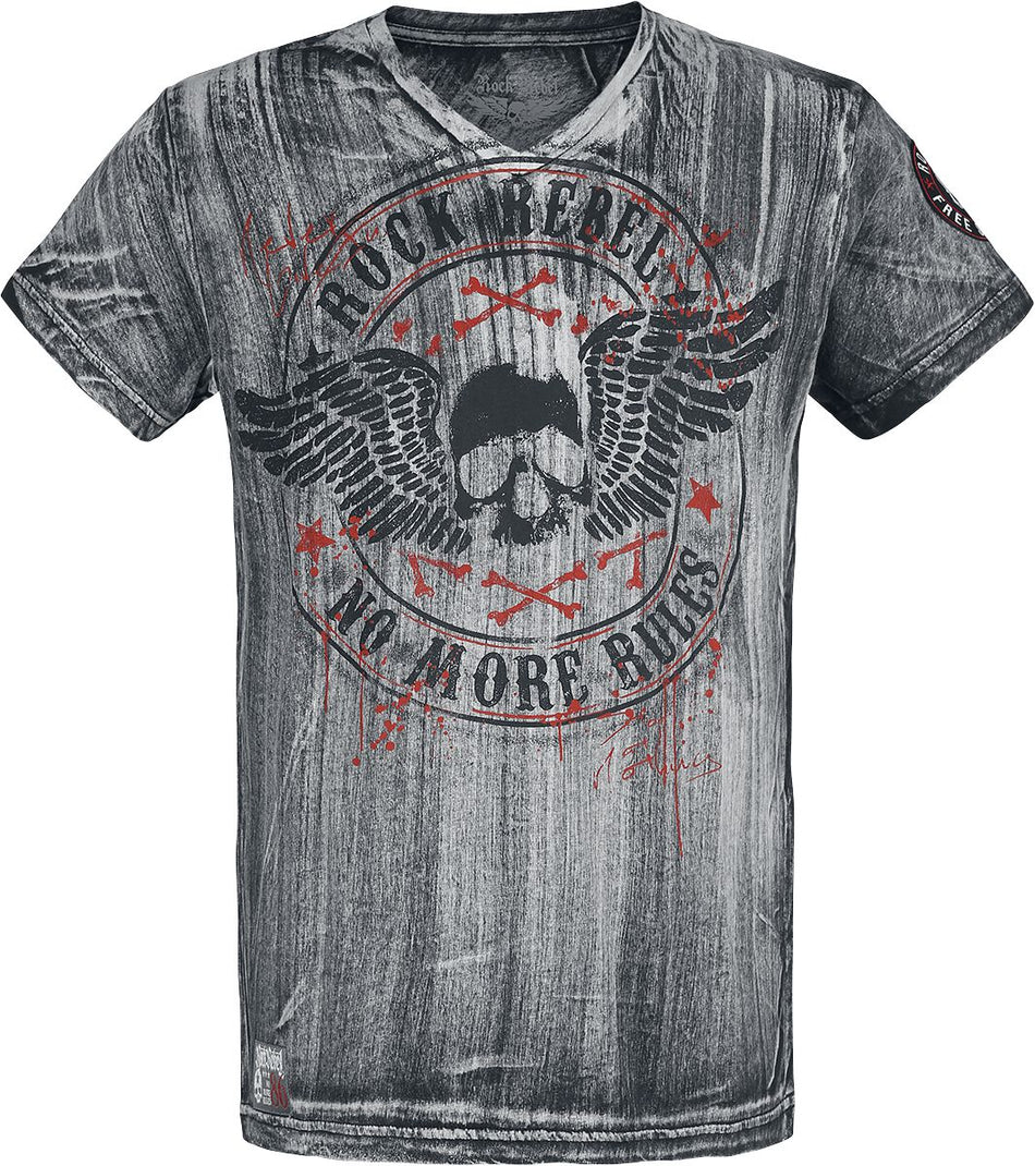 T-Shirt Manches courtes  de Rock Rebel by EMP - T-Shirt Gris Col En V & Imprimé - S à 5XL - pour Homme - gris - Rock Rebel by EMP