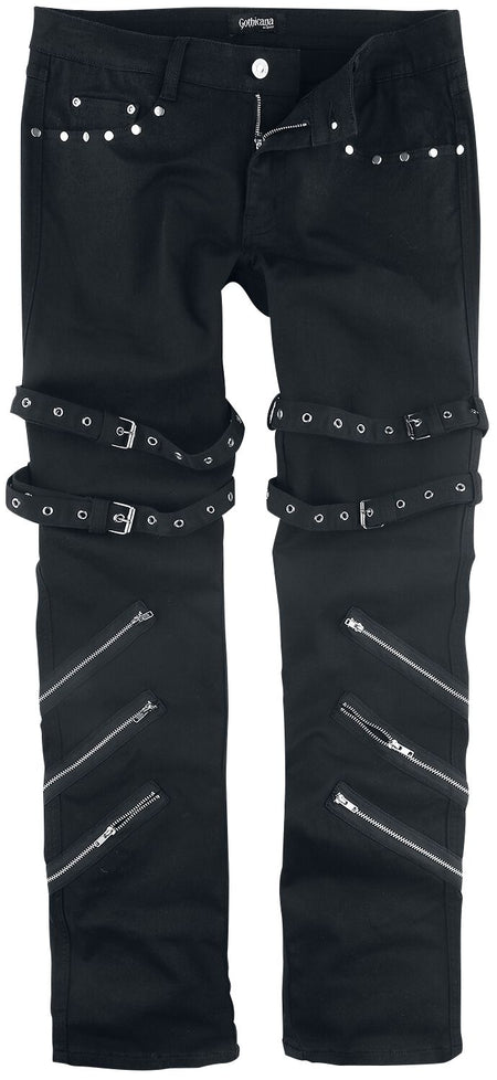 Jean Gothic de Gothicana by EMP - Jared - Jean Noir Avec Bouclesm Zips & Clous - W30L32 à W40L34 - pour Homme - noir - Gothicana by EMP