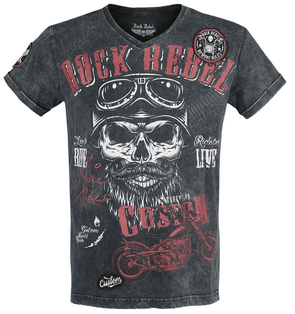 T-Shirt Manches courtes  de Rock Rebel by EMP - T-Shirt Noir Col En V & Imprimé - S à 5XL - pour Homme - noir - Rock Rebel by EMP