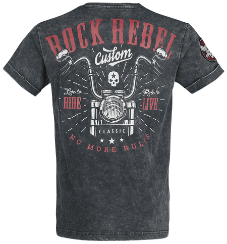T-Shirt Manches courtes  de Rock Rebel by EMP - T-Shirt Noir Col En V & Imprimé - S à 5XL - pour Homme - noir - Rock Rebel by EMP - View 2