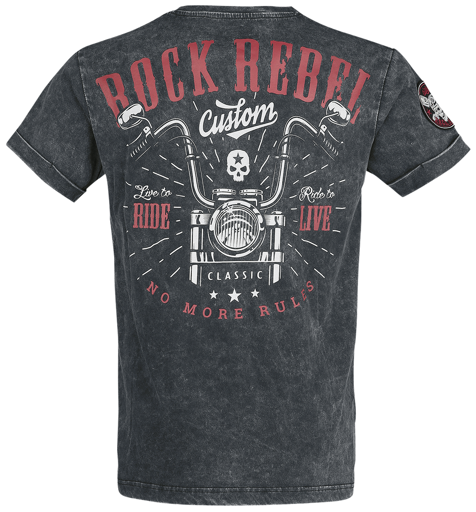 T-Shirt Manches courtes  de Rock Rebel by EMP - T-Shirt Noir Col En V & Imprimé - S à 5XL - pour Homme - noir - Rock Rebel by EMP - View 2