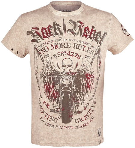 T-Shirt Manches courtes  de Rock Rebel by EMP - T-Shirt Beige Ras-Du-Cou & Imprimé - M à 5XL - pour Homme - beige - Rock Rebel by EMP