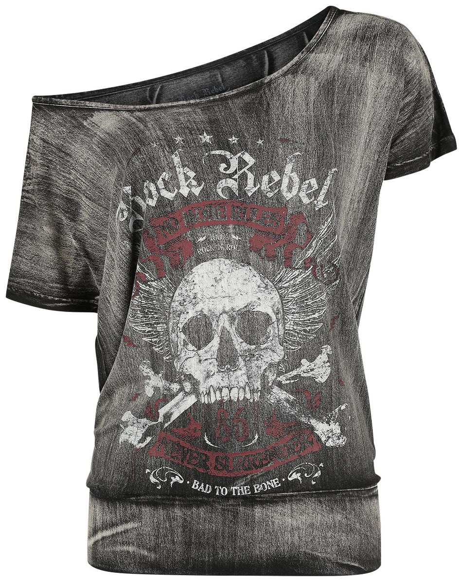 T-Shirt Manches courtes  de Rock Rebel by EMP - T-Shirt Gris Foncé Large Col & Imprimé - S à 5XL - pour Femme - gris foncé - Rock Rebel by EMP