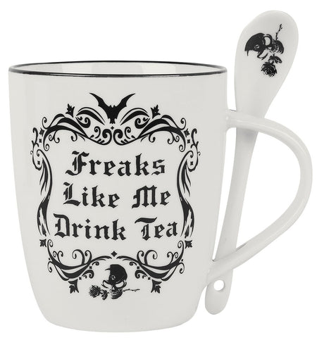 Mug Gothic de Alchemy England - Freaks Like Me Drink Tea - pour Unisexe - blanc/noir - Alchemy England