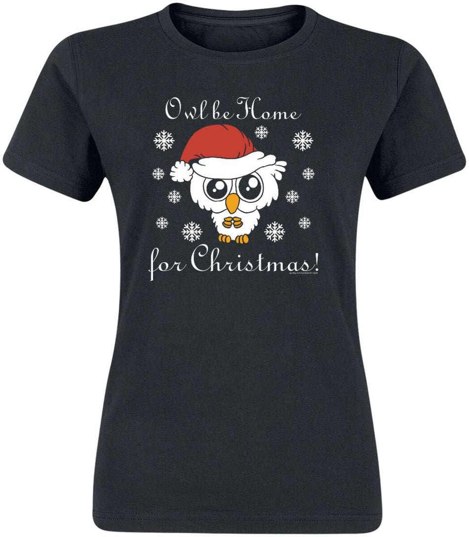T-Shirt Manches courtes Fun de Tierisch - Owl Be Home For Christmas - S à XXL - pour Femme - noir - Tierisch