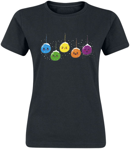 T-Shirt Manches courtes Fun de Slogans - Boules de Noël - S à XXL - pour Femme - noir - Slogans