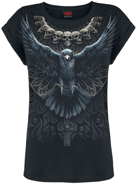 T-Shirt Manches courtes Gothic de Spiral - Raven Skull - S à XXL - pour Femme - noir - Spiral