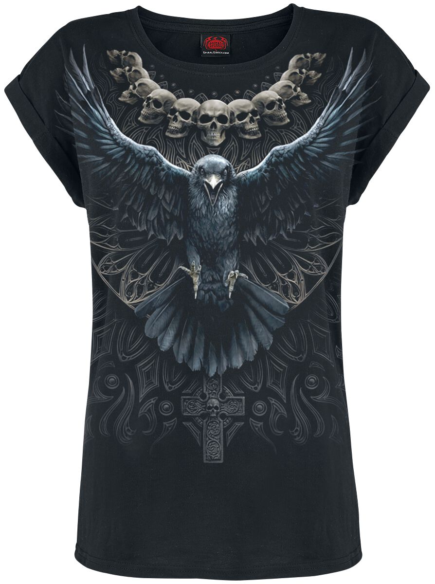 T-Shirt Manches courtes Gothic de Spiral - Raven Skull - S à XXL - pour Femme - noir - Spiral
