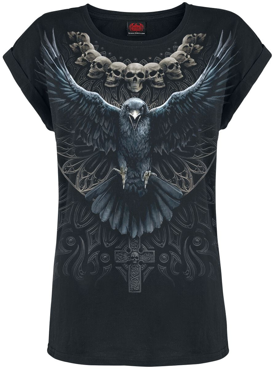 T-Shirt Manches courtes Gothic de Spiral - Raven Skull - S à L - pour Femme - noir - Spiral