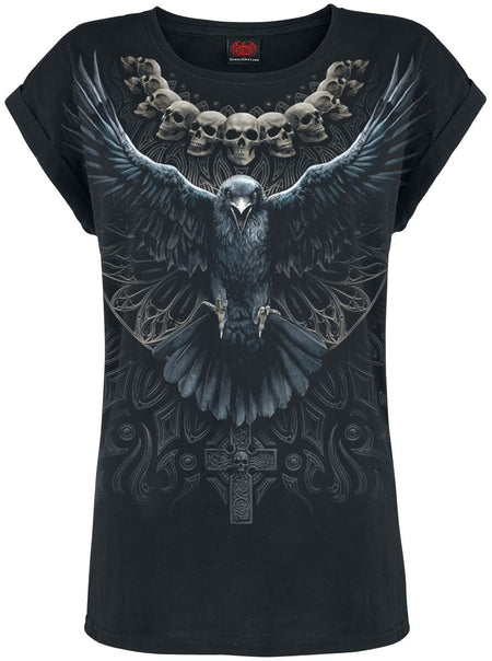 T-Shirt Manches courtes Gothic de Spiral - Raven Skull - S à L - pour Femme - noir - Spiral