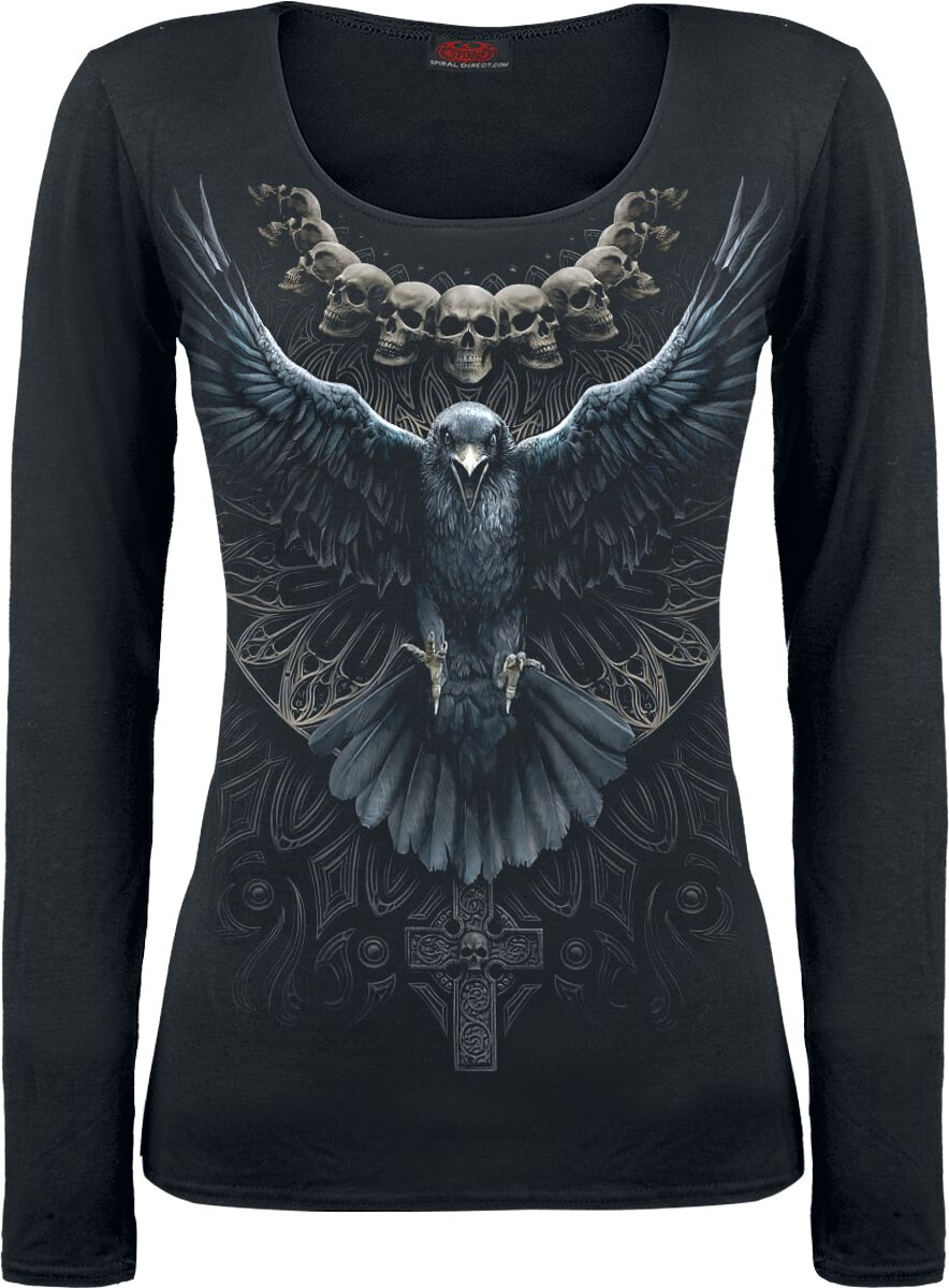 T-shirt manches longues Gothic de Spiral - Raven Skull - S à XXL - pour Femme - noir - Spiral