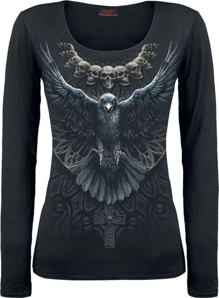 T-shirt manches longues Gothic de Spiral - Raven Skull - S à XXL - pour Femme - noir - Spiral