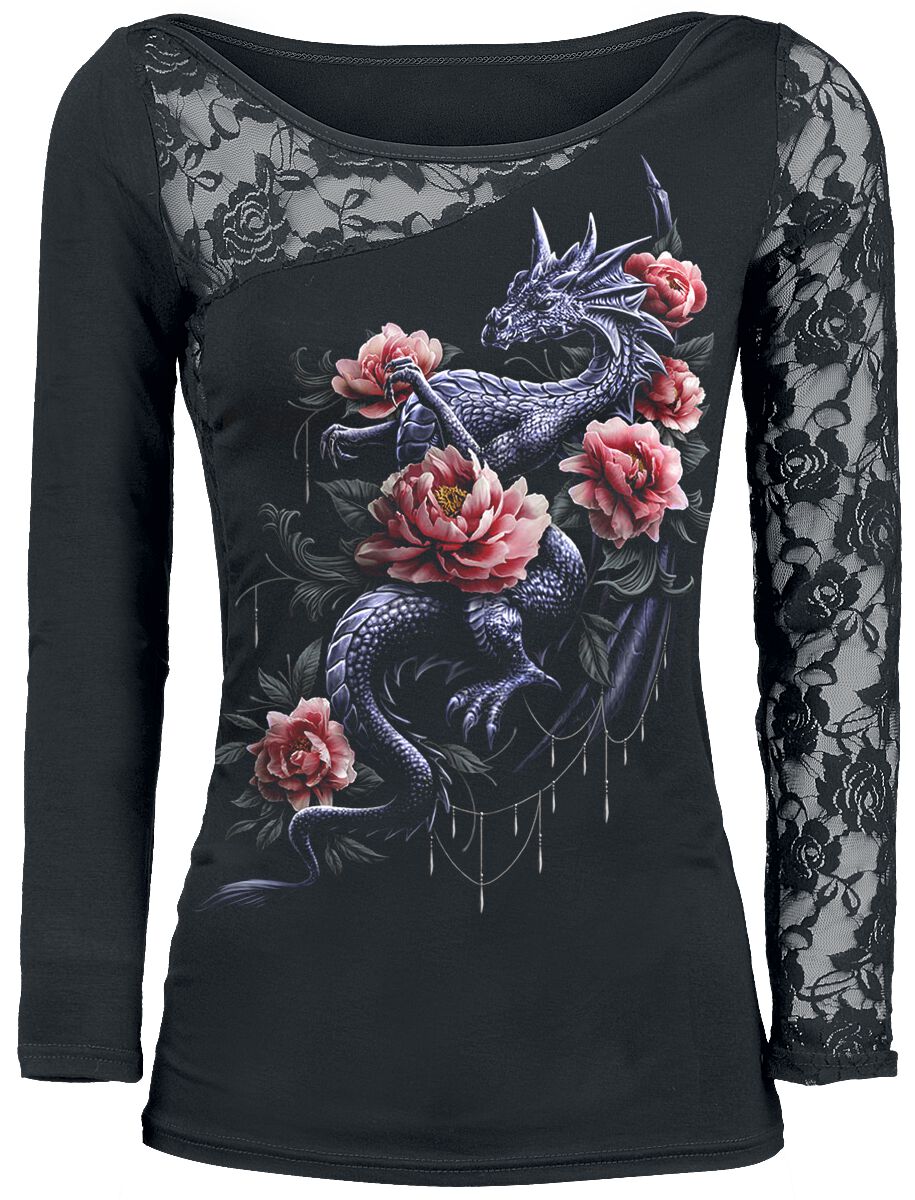 T-shirt manches longues Gothic de Spiral - Dragon Rose Slant - S à XXL - pour Femme - noir - Spiral