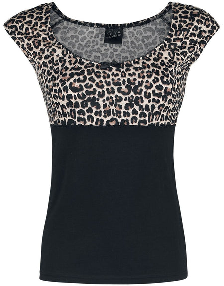T-Shirt Manches courtes Rockabilly de Pussy Deluxe - T-Shirt Léopard Evie - XS à XXL - pour Femme - noir-léopard - Pussy Deluxe