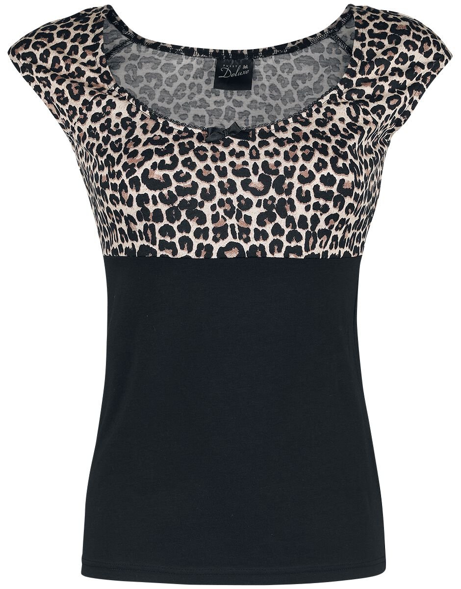 T-Shirt Manches courtes Rockabilly de Pussy Deluxe - T-Shirt Léopard Evie - XS à XXL - pour Femme - noir-léopard - Pussy Deluxe
