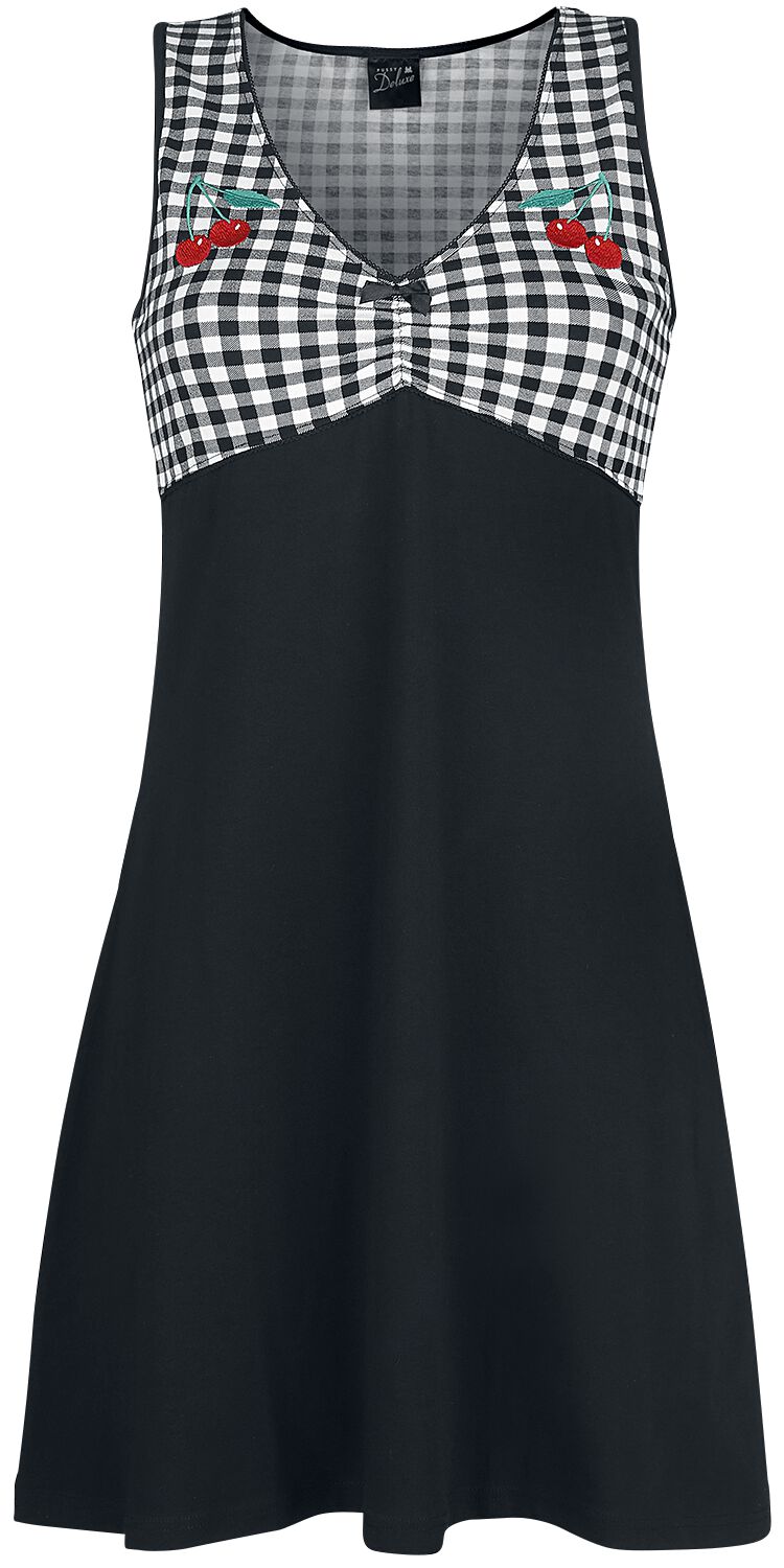 Robe mi-longue Rockabilly de Pussy Deluxe - Robe Vichy Cherry - XS à S - pour Femme - noir/blanc - Pussy Deluxe
