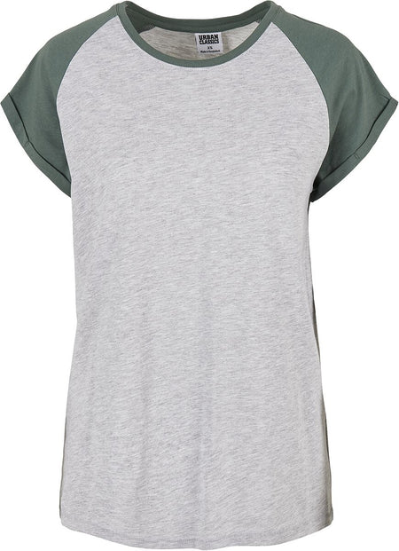 T-Shirt Manches courtes  de Urban Classics - T-shirt Manches Raglan Femme - XS à XL - pour Femme - gris chiné/vert - Urban Classics