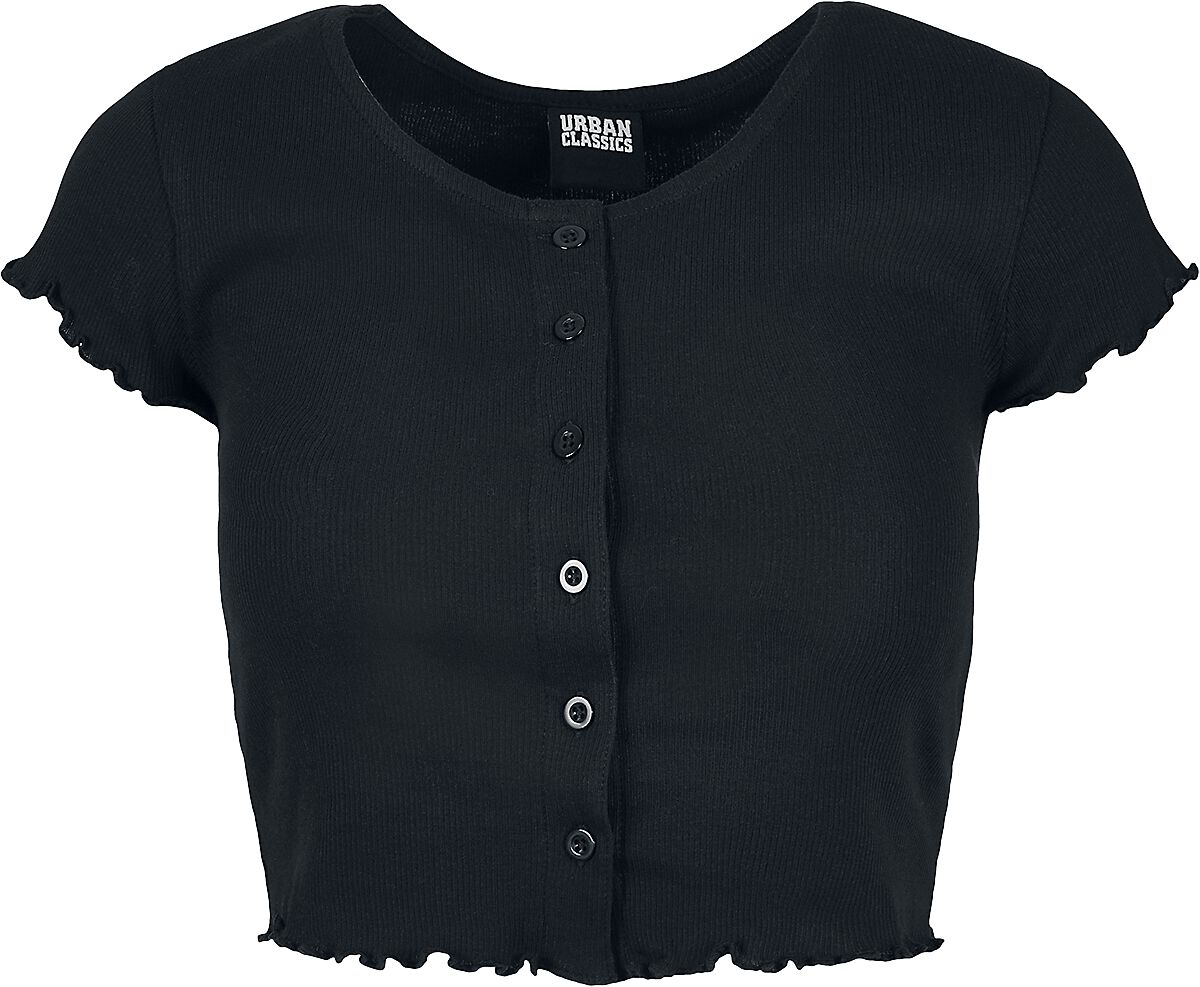 T-Shirt Manches courtes  de Urban Classics - T-Shirt Rib Boutonné Crop - M à XL - pour Femme - noir - Urban Classics
