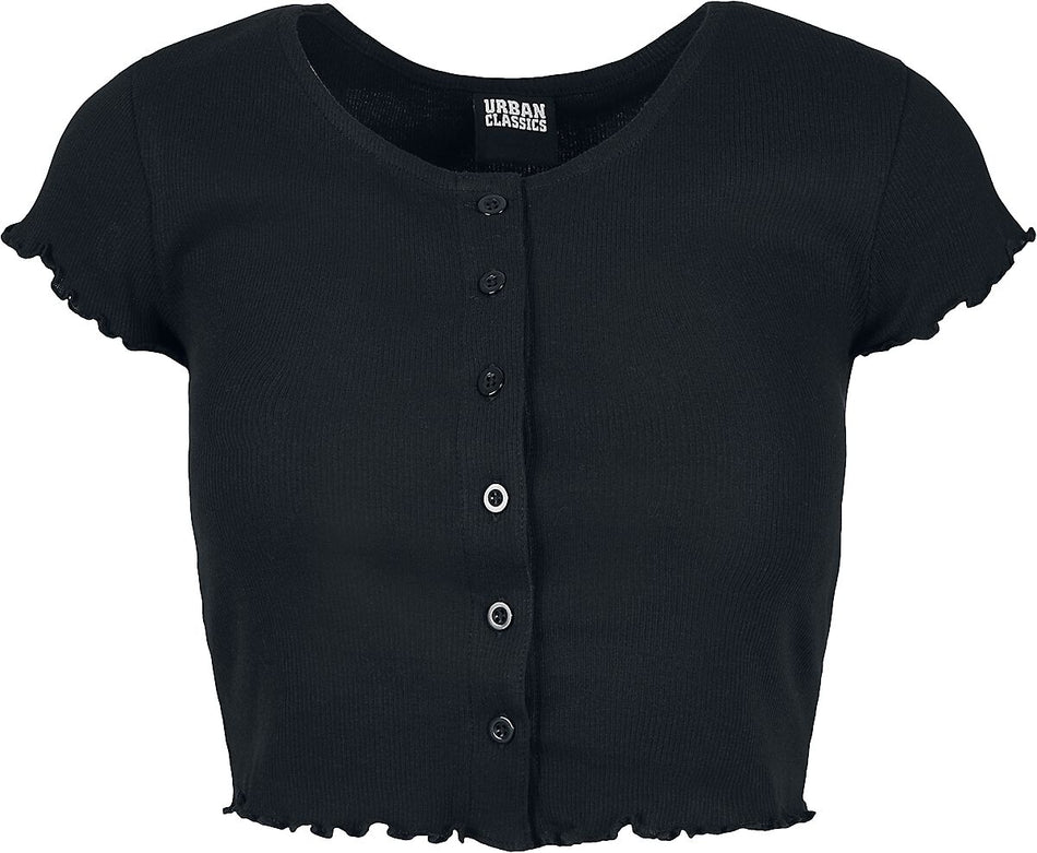 T-Shirt Manches courtes  de Urban Classics - T-Shirt Rib Boutonné Crop - M à XL - pour Femme - noir - Urban Classics