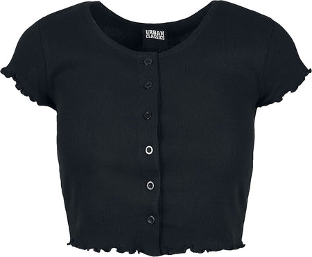 T-Shirt Manches courtes  de Urban Classics - T-Shirt Rib Boutonné Crop - XS à XL - pour Femme - noir - Urban Classics
