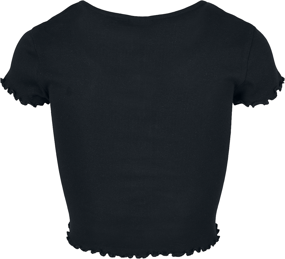 T-Shirt Manches courtes  de Urban Classics - T-Shirt Rib Boutonné Crop - M à XL - pour Femme - noir - Urban Classics - View 2